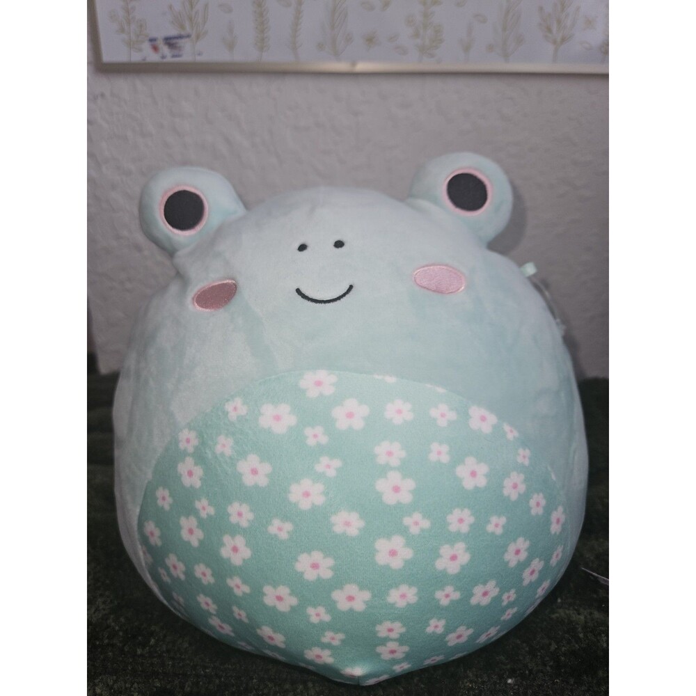 Kellytoy Frog Plush Mint Green Floral Belly Pink Cheeks 11" Stuffed Animal